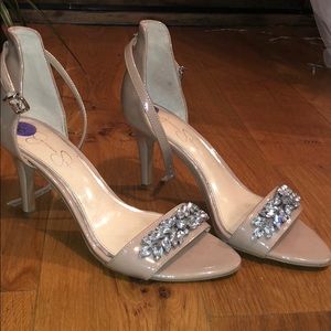 Jessica Simpson pinkish nude low bejeweled heels